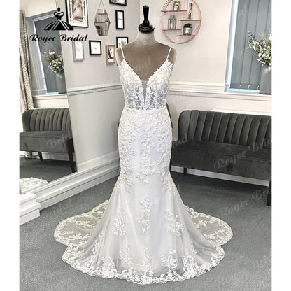 Robe Mariee Plunging Deep V Neck Backless Lace Mermaid Wedding Gown for Bride 2024 Spaghetti Straps Wedding Dress vestidos Sexy