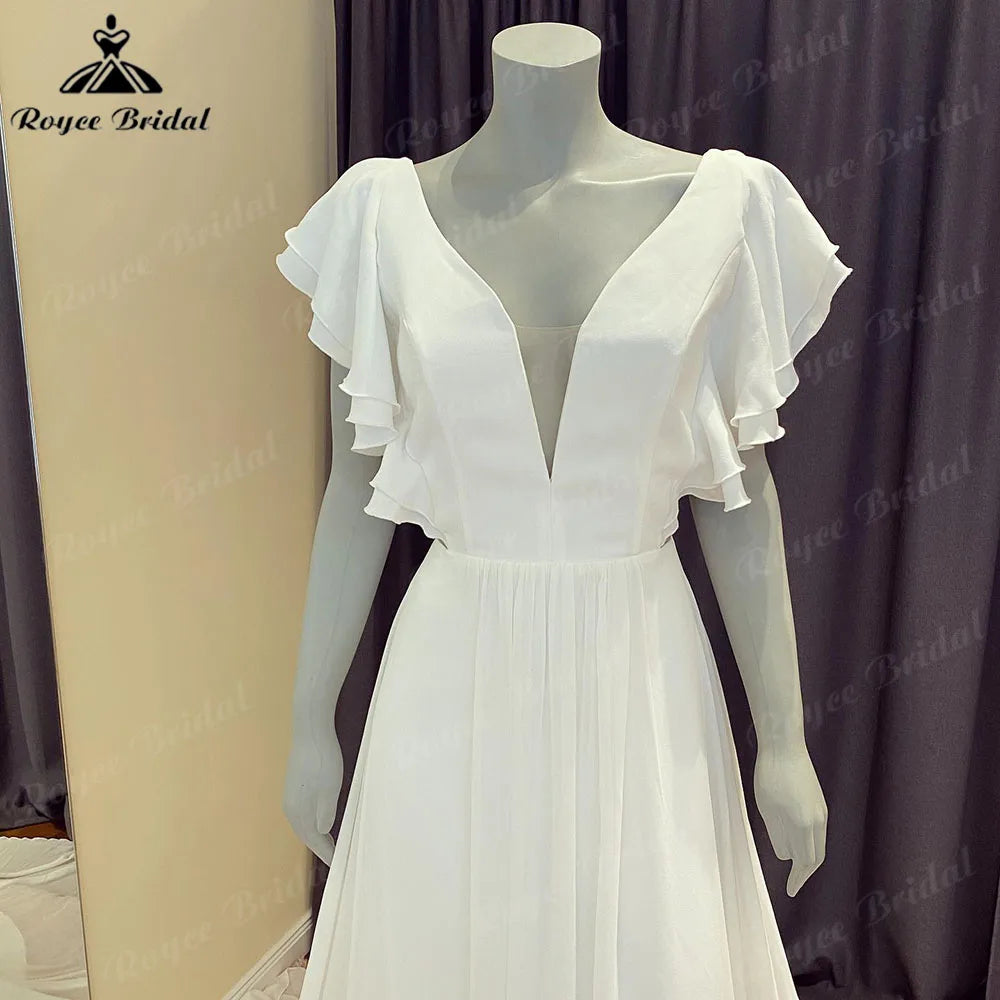 Roycebridal Robe Mariee Summer Backless Chiffon A Line Civil Wedding Dress with V Neckline 2024 Hochzeit Bridal Gown for Women vestidos