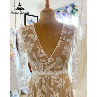 Robe Mariee Three Quarter Sleeve Full Lace A Line Boho Women Wedding Dress with V Neck 2025 Bridal Gown abito da sposa Summer