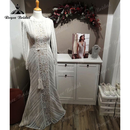 Roycebridal Roycebridal Boho Mermaid/Trumpet Wedding Dress 2025 Long Sleeve Lace Open Back Bohemian vestido de fiesta de boda Beach Bridal