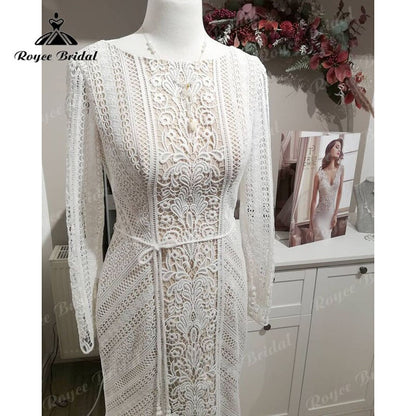 Roycebridal Roycebridal Boho Mermaid/Trumpet Wedding Dress 2025 Long Sleeve Lace Open Back Bohemian vestido de fiesta de boda Beach Bridal