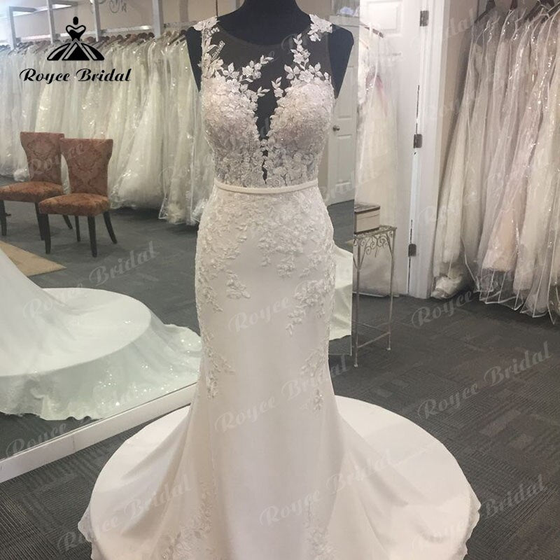 Roycebridal Elegant Soft Satin Lace Appliques Wedding Dress Open Back 2025 Bridal Gowns Women vestido de novia sin espalda