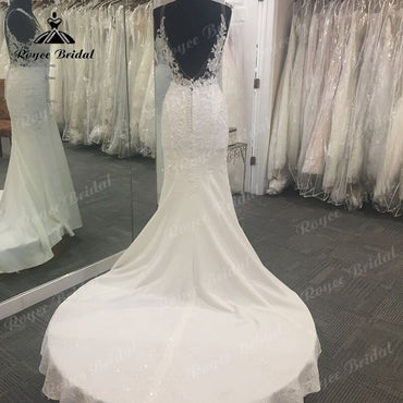 Roycebridal Elegant Soft Satin Lace Appliques Wedding Dress Open Back 2025 Bridal Gowns Women vestido de novia sin espalda