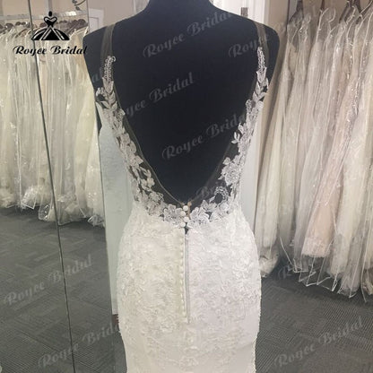 Roycebridal Elegant Soft Satin Lace Appliques Wedding Dress Open Back 2025 Bridal Gowns Women vestido de novia sin espalda