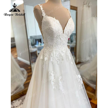 Roycebridal Lace Appliques A Line Spaghetti Straps Wedding Dresses Beach V Neck 2025 Boho Wedding Gowns Custom Made Off White