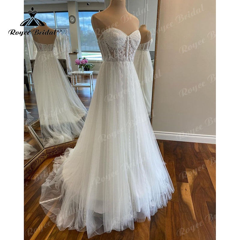 Roycebridal Roycebridal Princess Lace Boho A Line Tulle Wedding Dress Sweetheart Appliques 2025 Bridal Gowns Women Robe de mariee Modern