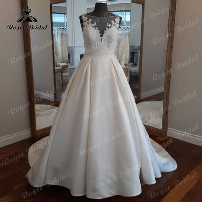 Roycebridal Satin Lace Appliques Wedding Dress Backless 2025 vestido de noiva princesa Wedding Ball Gown for Women Sweep Train