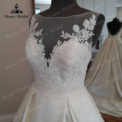 Roycebridal Satin Lace Appliques Wedding Dress Backless 2025 vestido de noiva princesa Wedding Ball Gown for Women Sweep Train