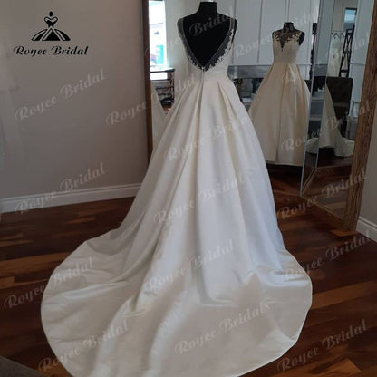 Roycebridal Satin Lace Appliques Wedding Dress Backless 2025 vestido de noiva princesa Wedding Ball Gown for Women Sweep Train