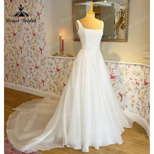 Roycebridal BRIDE,BRIDE EXPLORE All Wedding Dresses,BRIDE EXPLORE Custom Wedding Dresses 👗,BRIDE EXPLORE Plus SizeRoycebridal Vintage Square Collar Neck Soft Satin A Line Wedding Dress 2025 Wedding Gowns robe de réception de mariage Elegant