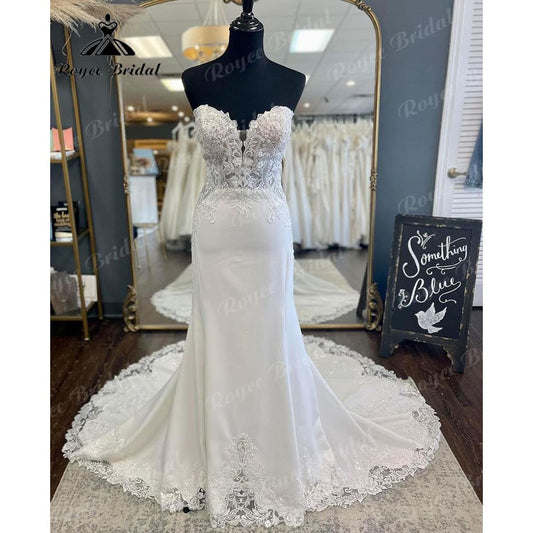 Roycebridal BRIDE,BRIDE EXPLORE All Wedding Dresses,BRIDE EXPLORE Custom Wedding Dresses 👗,BRIDE EXPLORE Plus SizeRoycebridalSexy Lace Appliques Satin Mermaid/Trumpet Sweetheart Wedding Dress Backless 2025 Vestido de Noiva Civil Bridal Women