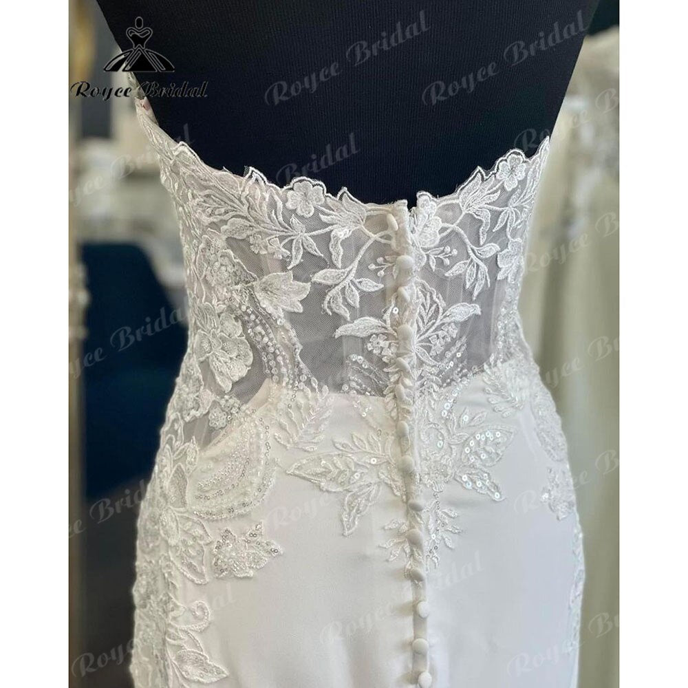 Roycebridal BRIDE,BRIDE EXPLORE All Wedding Dresses,BRIDE EXPLORE Custom Wedding Dresses 👗,BRIDE EXPLORE Plus SizeRoycebridalSexy Lace Appliques Satin Mermaid/Trumpet Sweetheart Wedding Dress Backless 2025 Vestido de Noiva Civil Bridal Women