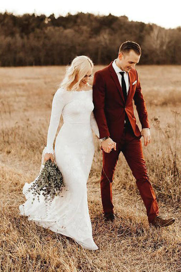 Rustic Ivory Mermaid Long Sleeves Backless Wedding Dresses, Bridal Dress, MW594 | wedding gown | bridal gown | wedding dress online | www.musebridals.com