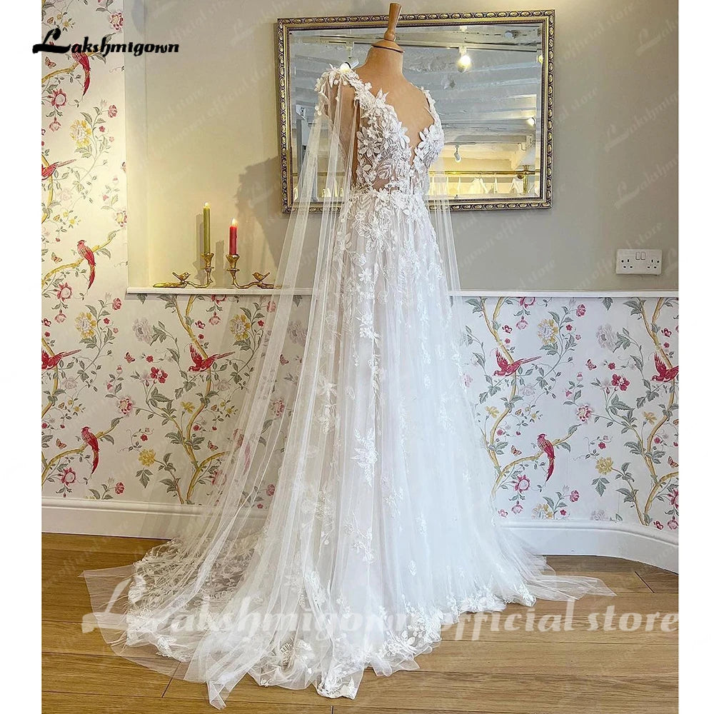 Roycebridal Lace Appliques Wedding Dress 2024 with Wraps Vestidos Garden A Line Backless Bridal Gowns vestido largo invitada bod