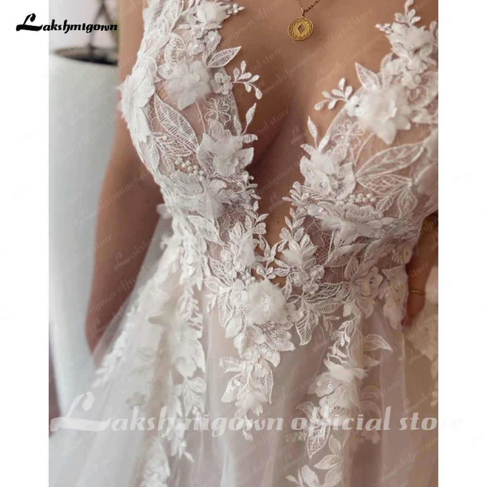 Roycebridal Vintage Lace Appliques Backless Wedding Dress with V Neck 2024 3D Flowers Bridal Gown Custom Made abito da sposa