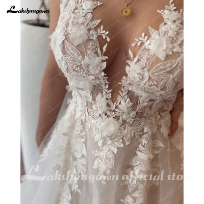 Roycebridal Vintage Lace Appliques Backless Wedding Dress with V Neck 2024 3D Flowers Bridal Gown Custom Made abito da sposa