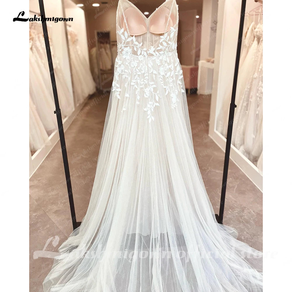 Roycebridal Plunging Lace Appliques Open Back Wedding Dress V Neck Spaghetti Straps 2025 Bride Wedding Dress robe de soirée