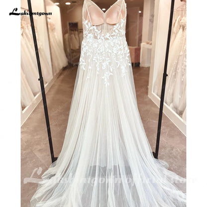 Roycebridal Plunging Lace Appliques Open Back Wedding Dress V Neck Spaghetti Straps 2025 Bride Wedding Dress robe de soirée