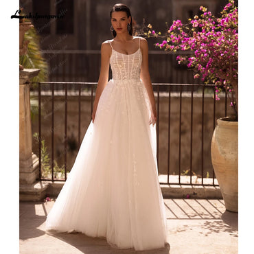 Roycebridal Roycebridal Soft Tulle Lace Boho Wedding Dress for Women 2024 Spaghetti Straps Backless Bridal Gown robe boheme femme