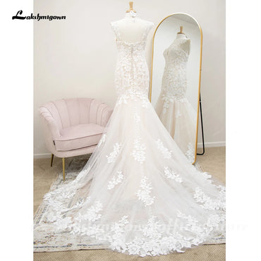 Roycebridal Sexy Women Lace Appliques Mermaid Wedding Dresses Luxury Princess Champagne Boho Bridal Gowns  V Neck