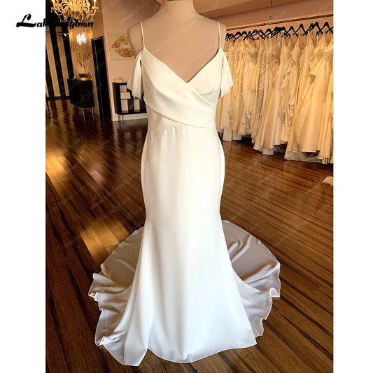 Roycebridal Soft Satin Boho Wedding Dress with V Neck 2025 Bridal Gowns Spaghetti Straps suknia slubna hochzeitskleid