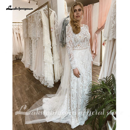 Roycebridal Lace Long Sleeve Wedding Dresses A Line 2025 Robes Sexy Bridal Receipt Beach Boho Wedding Gowns backless