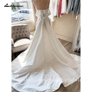 Roycebridal Satin A Line Wedding Dress 2024 Spaghetti Straps Vestidos Novias Boda Elegant Off the Shoulder Bridal Gowns