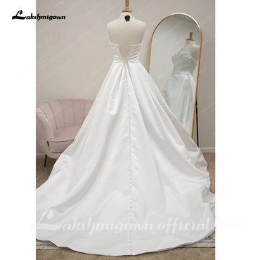 Roycebridal Princess Bridal Satin Wedding Dresses For Women Brautkleider Sweetheart Pleat Civil Beach Bridal Gowns