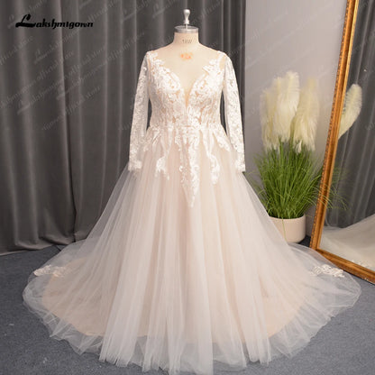 Roycebridal Plus Size Lace Long Sleeves Wedding Dress for Women V Neckline  Robe Mariage Civil Bridal Gown Brautkleid