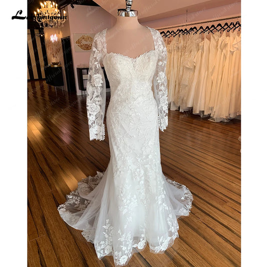 Lakshmigow Long Sleeves Lace Mermaid Wedding Dress 2025 Trouwjurken Vintage Sweetheart Boho Wedding Gowns Vestidos de Nova