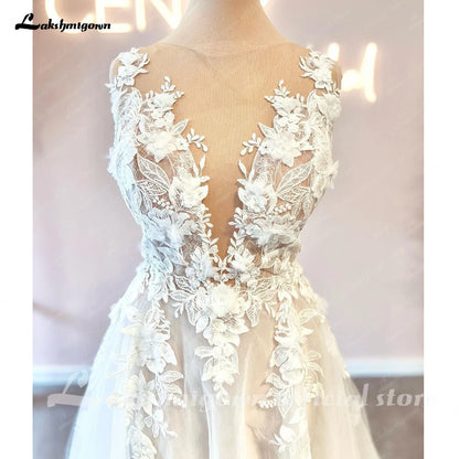 Roycebridal Vintage Lace Appliques Backless Wedding Dress with V Neck 2024 3D Flowers Bridal Gown Custom Made abito da sposa