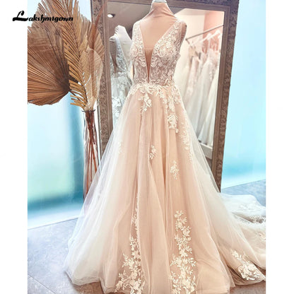 Roycebridal Boho V Neck Lace Beach Bridal Women Wedding Dress Backless 2025 gelinlik Wedding Gowns  custom made