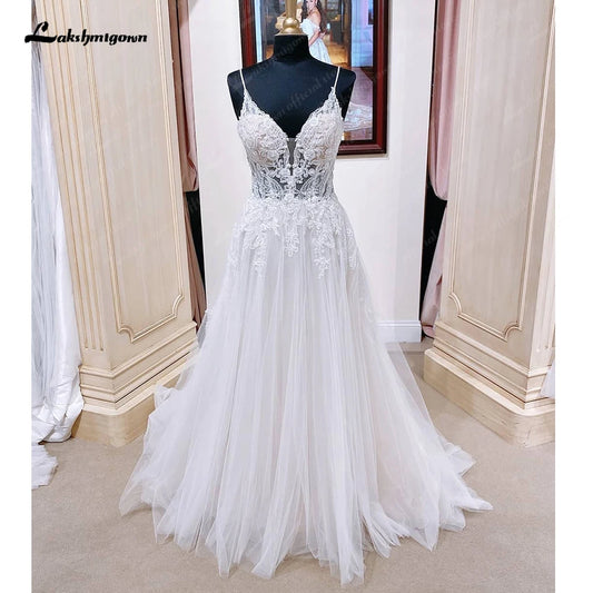 Roycebridal Beach Wedding Dresses for Women Backless Sexy Bridal Boho Wedding Gowns Spaghetti Straps Party Gowns