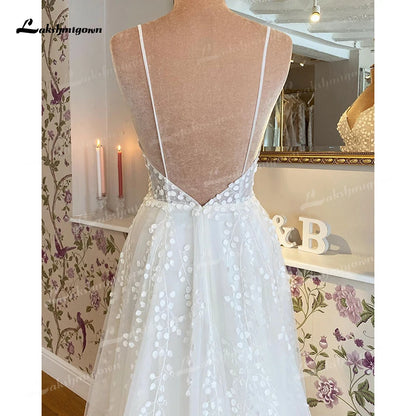 Roycebridal Vintage Off White Boho Wedding Dress 2025 Lace Applqiues Spaghetti Straps V Neck Bridal Gowns Tulle A Line trouwjurk