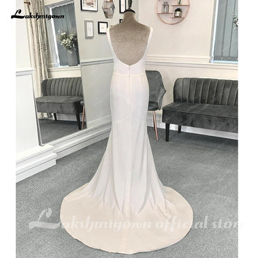 Roycebridal Simple Scoop Neck Crepe Beach Wedding Dresses For Women 2025 Bride Long Boho Wedding Gowns Open Back