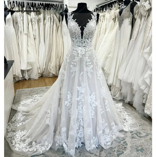 Roycebridal Vestidos Bohemian Wedding Dress Lace Applique A Line Boho Wedding Gown Custom Made vestido para boda playa