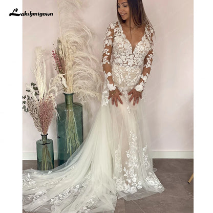 Roycebridal Long Sleeves Lace Wedding Dress Vestidos Civil Boho Bridal Gowns Sweep Train 2025  vestidos para mujer