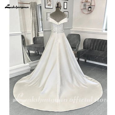 Roycebridal Plus Size Women Satin Wedding Dress 2025 Hochzeit Boat Neck Vestidos Civil Bridal Gowns Open Back