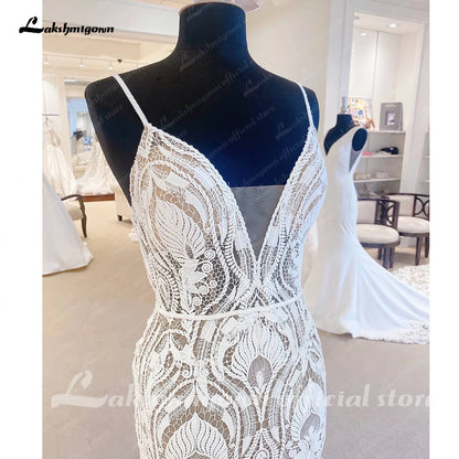 Roycebridal Sexy Lace Wedding Dresses 2025 V-Neck Open Back Long Bride Dress Spaghetti Strap Applique A-Line Party Gown