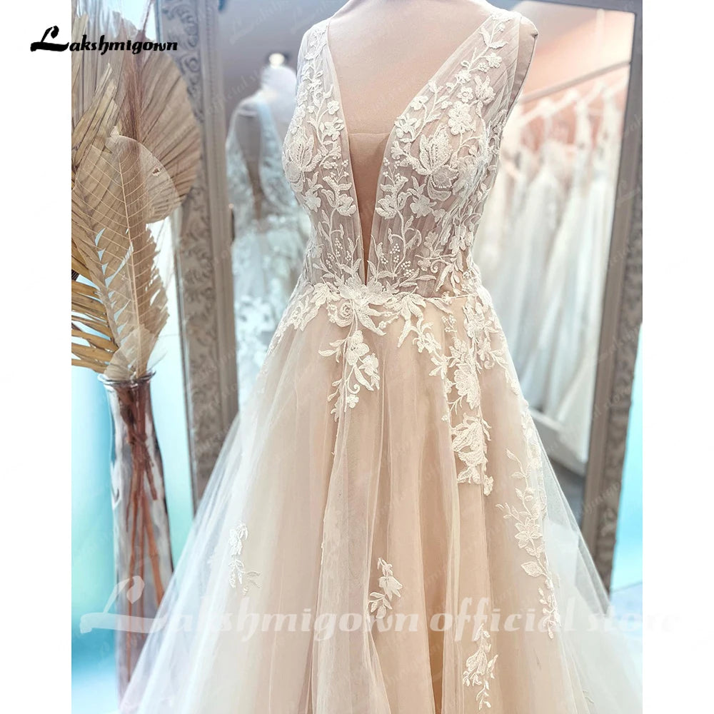 Roycebridal Boho V Neck Lace Beach Bridal Women Wedding Dress Backless 2025 gelinlik Wedding Gowns  custom made