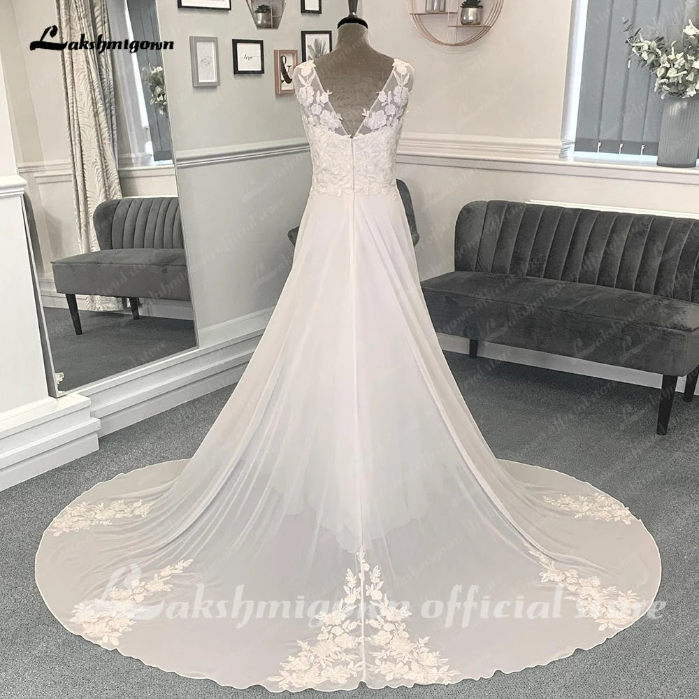 Roycebridal A Line Chiffon Beach Wedding Dress for Women Vestidos de Novia 2025 Elegant Bridal Long Boho Dresses Lace Bodice