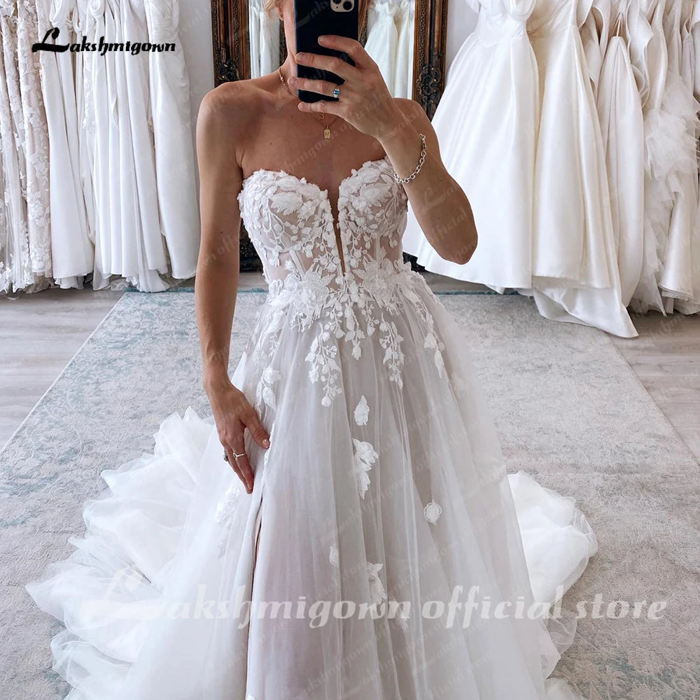 Roycebridal Vintage Wedding Dresses with Slit Sweetheart A-Line Bridal Gowns Vestidos de Nova Princess Bride Dress