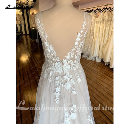 Roycebridal Robe Civil Boho Lace Floral Beach Backless Wedding Dress for Women 2025 Bridal Gown hochzeitskleid