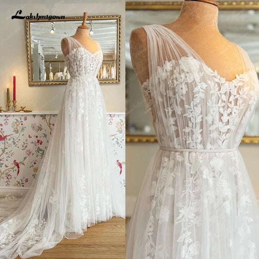 Roycebridal Princess Boho Wedding Dress Beach 2024 Vintage Lace Appliques Tulle A Line Bridal Gowns V Neck vestidos novias boda