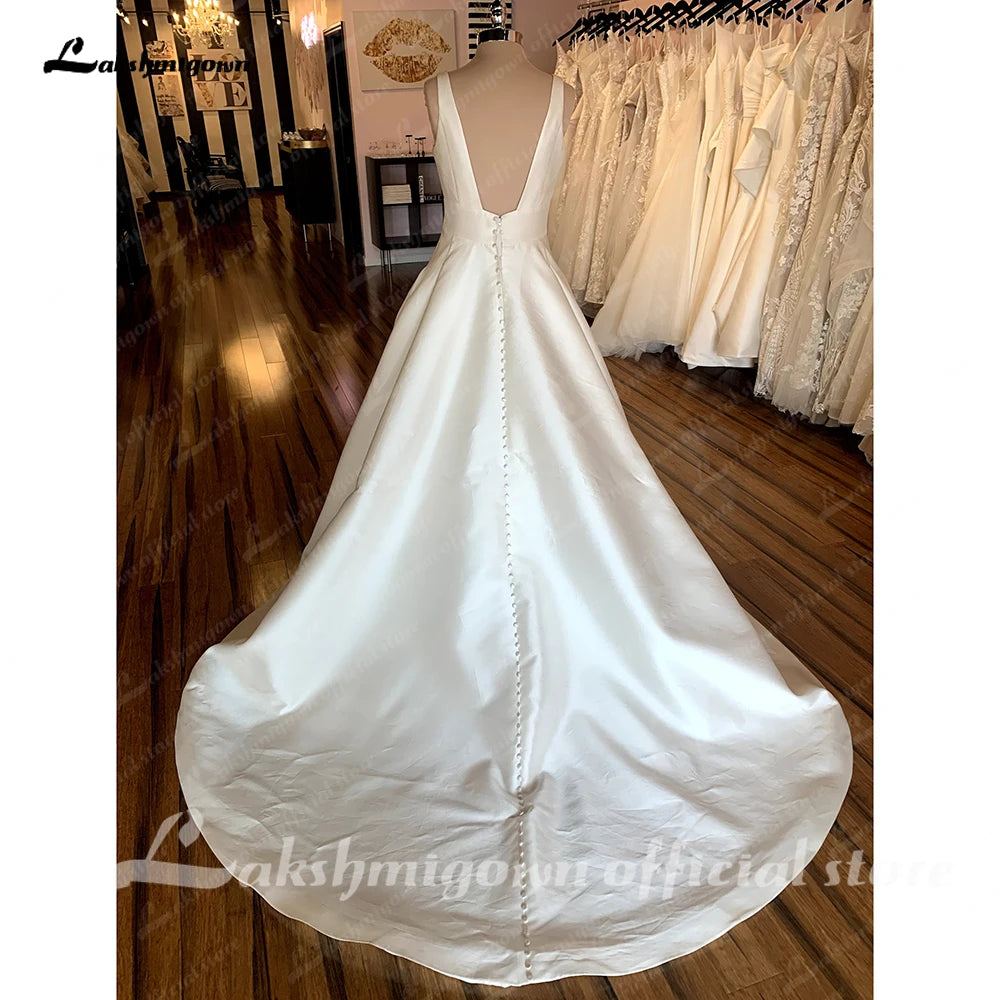 Roycebridal Simple White A Line Wedding Dresses Backless 2025 Summer Beach Robe Satin Sexy Bridal Gowns Brautkleid