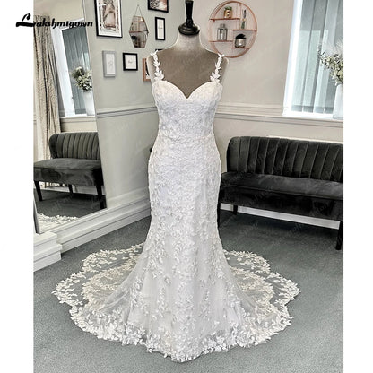 Roycebridal Luxury Lace Appliques Mermaid Wedding Dress Unlined Bodice Wedding Gowns for Women Sleeveless abito da sposa