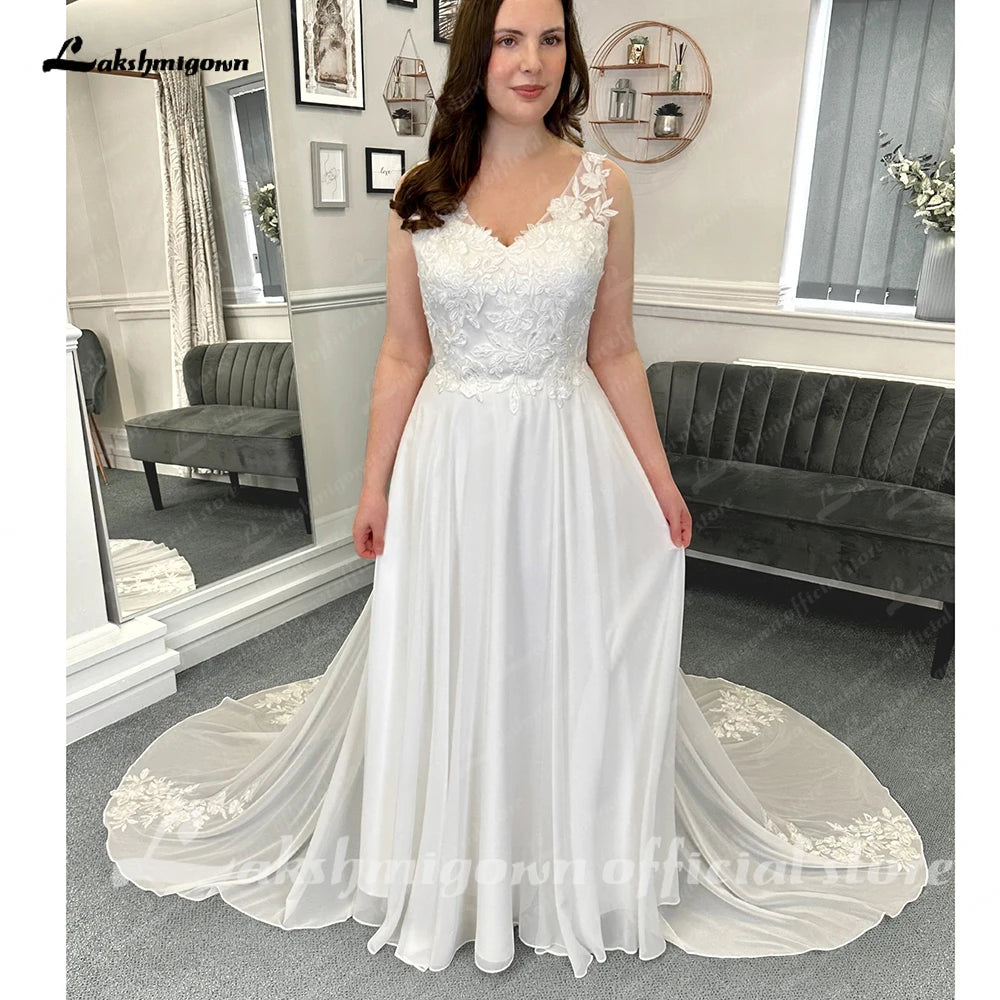 Roycebridal A Line Chiffon Beach Wedding Dress for Women Vestidos de Novia 2025 Elegant Bridal Long Boho Dresses Lace Bodice