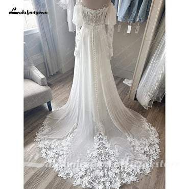 Roycebridal Vintage Illusion Back Lace Floral Chiffon Wedding Dress with Long Sleeve 2024 Bridal Wedding Gown abito da sposa