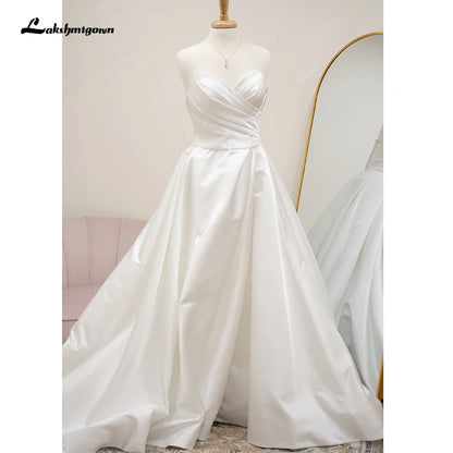 Roycebridal Princess Bridal Satin Wedding Dresses For Women Brautkleider Sweetheart Pleat Civil Beach Bridal Gowns