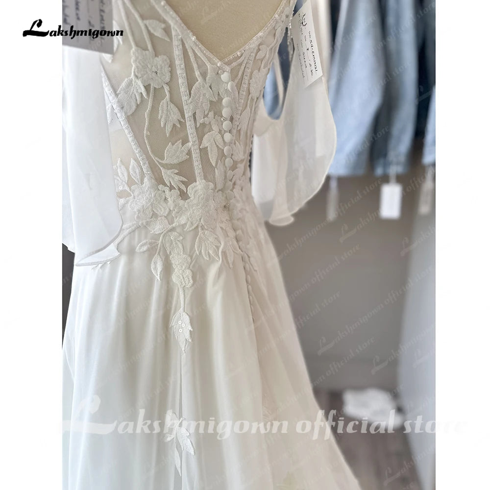 Roycebridal Spaghetti Straps Plunging V Neck Lace Chiffon Country Wedding Dress  2024 Vestido Boda Civil Beach Bridal Gown